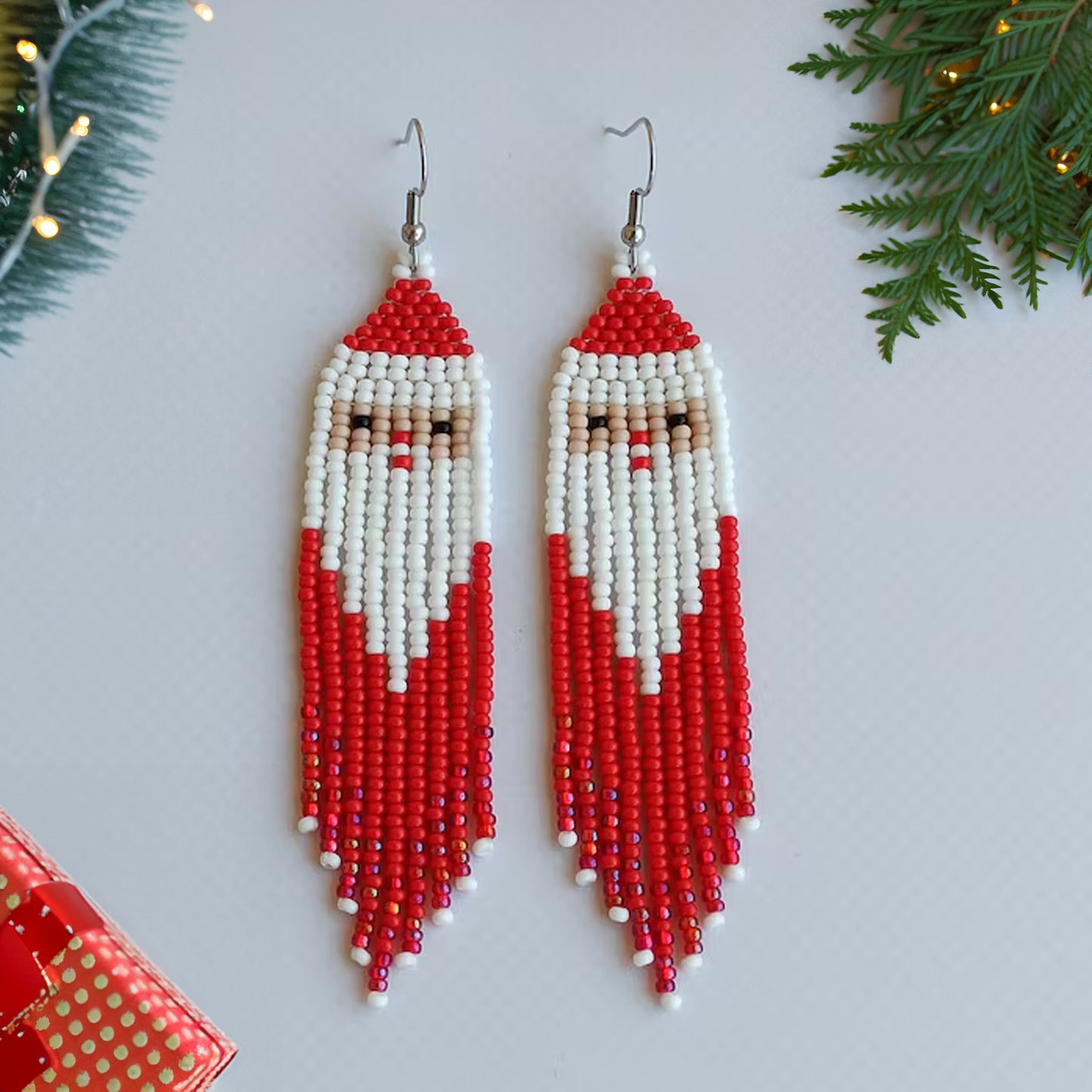 Christmas Earring :: Santa Pattern Seed Bead earrings For Women or Girls