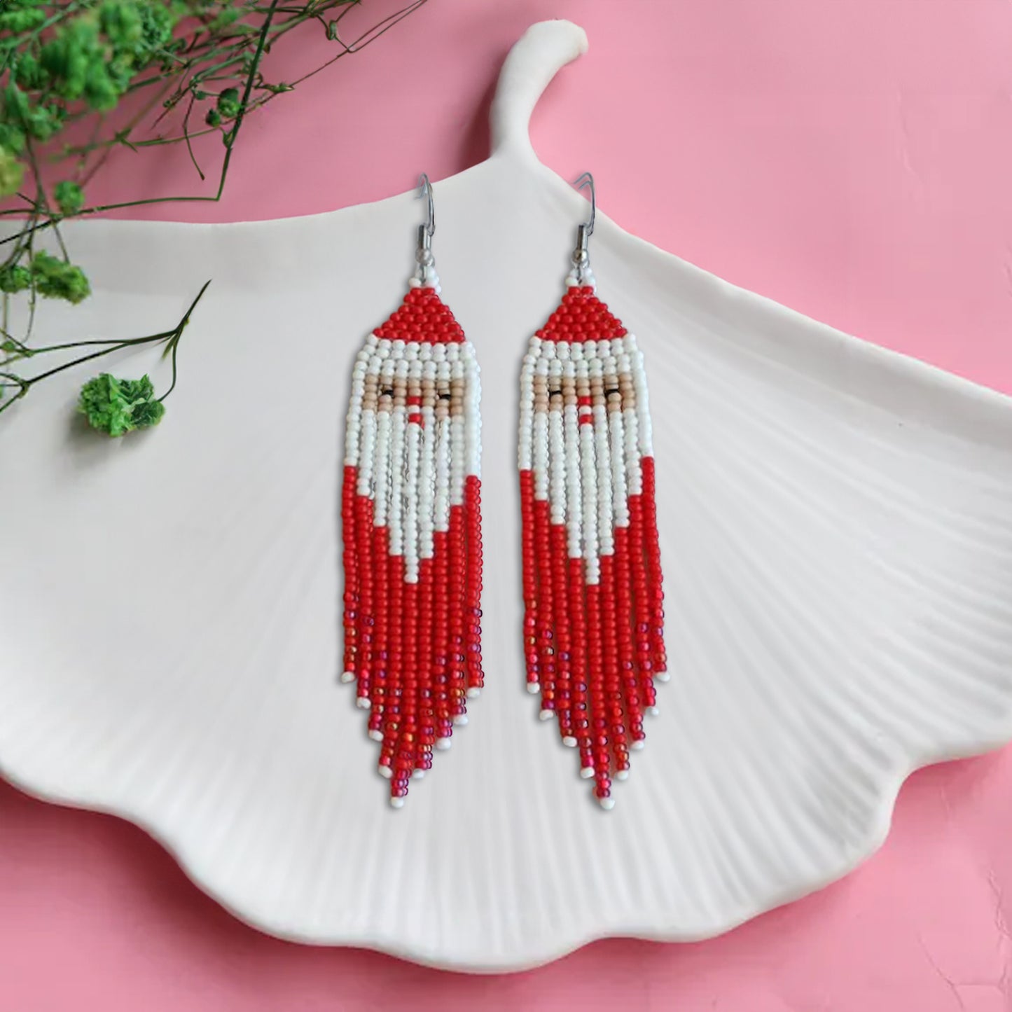 Christmas Earring :: Santa Pattern Seed Bead earrings For Women or Girls