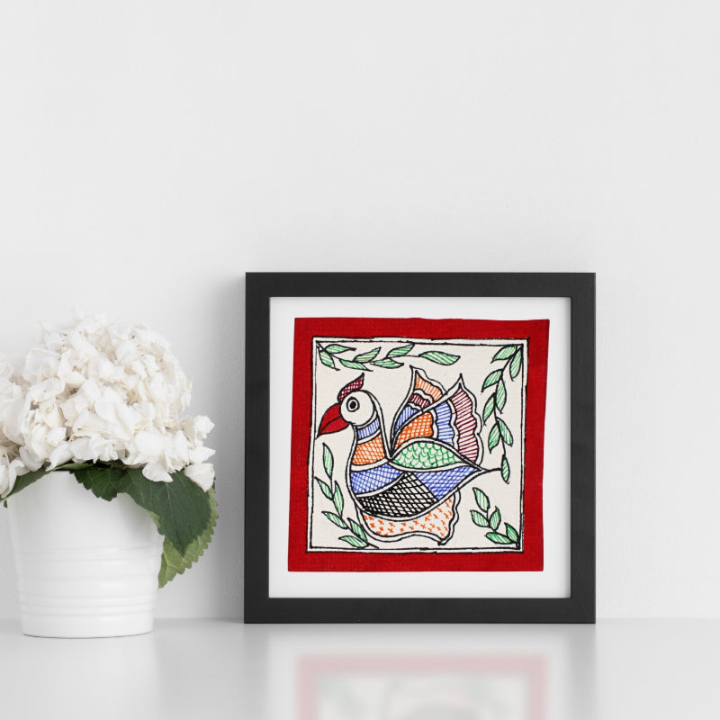 Madhubani Handmade Painting | Framed | Madhubani Bird Painting.