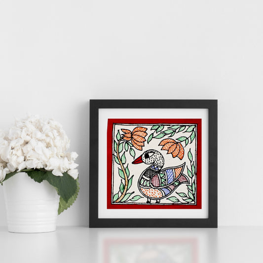 Madhubani Handmade Painting | Framed | Duck Madhubani Painting.