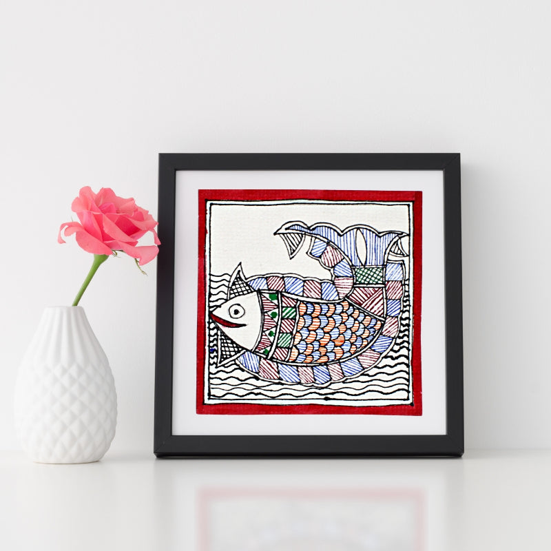 Madhubani Handmade Painting | Framed | Madhubani Fish Painting