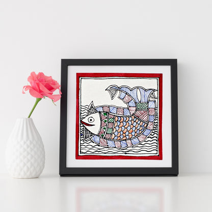 Madhubani Handmade Painting | Framed | Madhubani Fish Painting