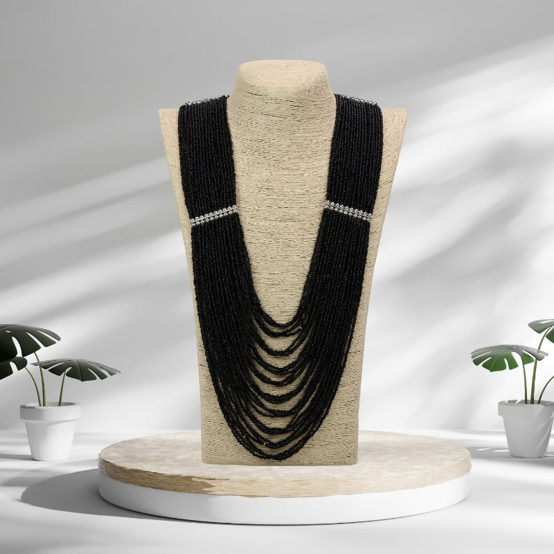 long beads necklace :: Multistrand Necklace :: Statement Necklace :: Necklace for saree :: long necklace :: India Traditional Necklace :: heavy look necklace for saree :: Heavy beads necklace :: Black long layered necklaceNecklace