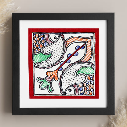 Madhubani Handmade Painting | Framed | Jalashay Matsy