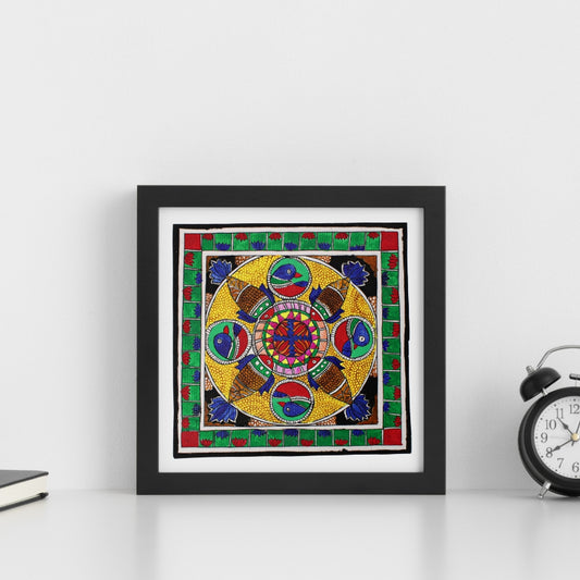 Madhubani Handmade Painting | Framed | Bharni Kamal Meen