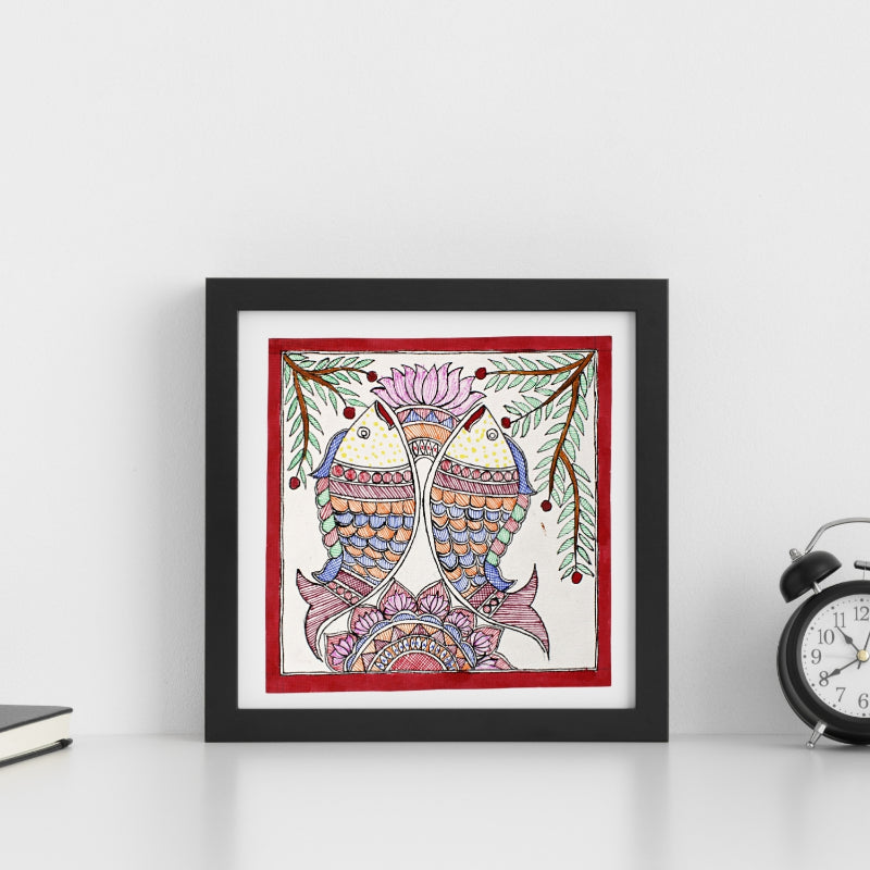 Madhubani Handmade Painting | Framed | Meen Swagat