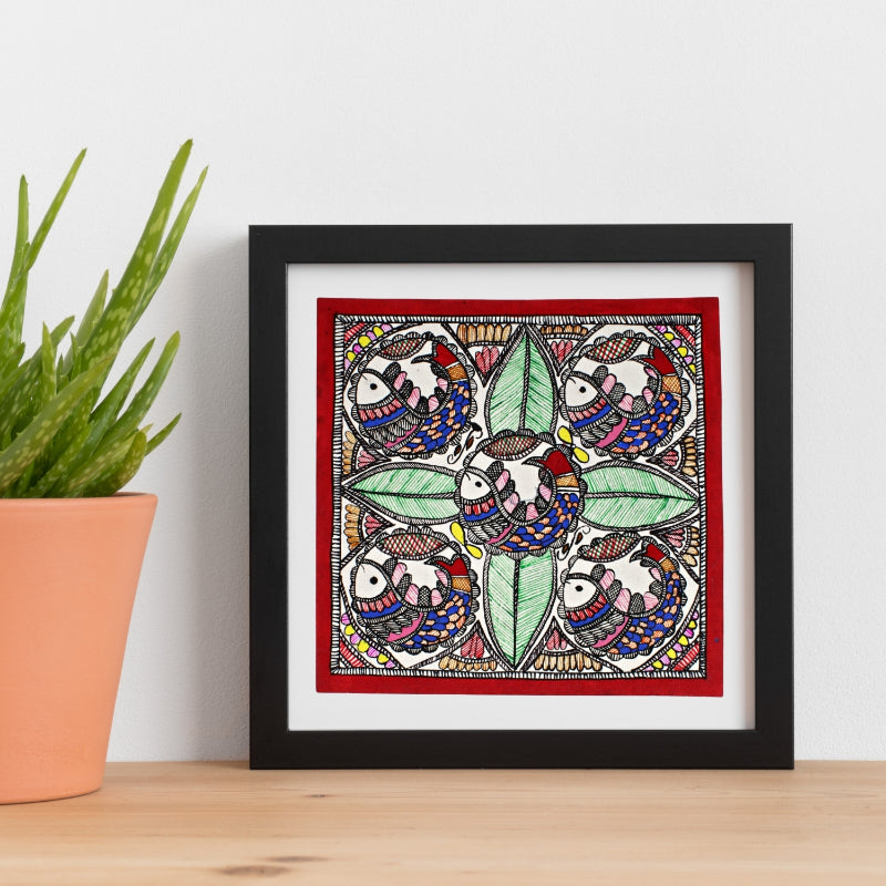 Madhubani Handmade Painting | Framed | Bharni Meen Nritiya