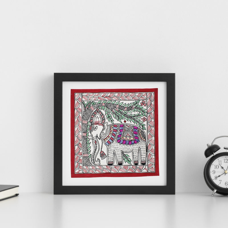 Madhubani Handmade Painting | Framed | Van Raj | Elephant Madhubani Painting