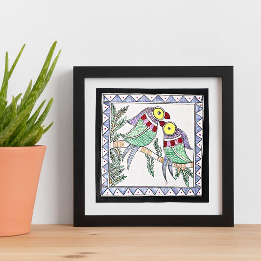 Madhubani Handmade Painting | Framed | Sathi Sukh | Madhubani Painting Parrot