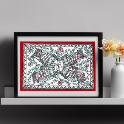 Madhubani Handmade Painting | Framed | Meen Milan | Madhubani Fish Painting.