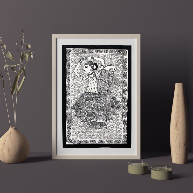 Radha Madhubani Handmade Painting | Framed | Radha Naach | Madhubani Painting Radha.