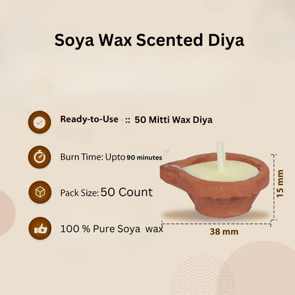 Mud Diya Set Of 50 | Wax Diya | Diya Candle