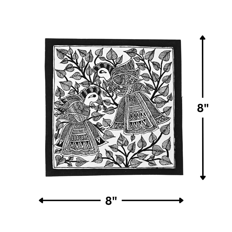 Madhubani Handmade Painting | Framed | Mayur Vartalap | Madhubani Painting Peacock Black And White.