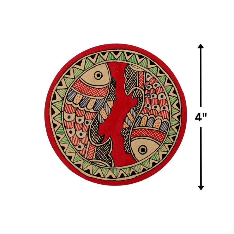 Hand Painted Coasters | Set of 4 | Red | Madhubani Painting Coaster