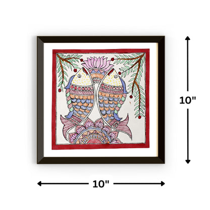 Madhubani Handmade Painting | Framed | Meen Swagat