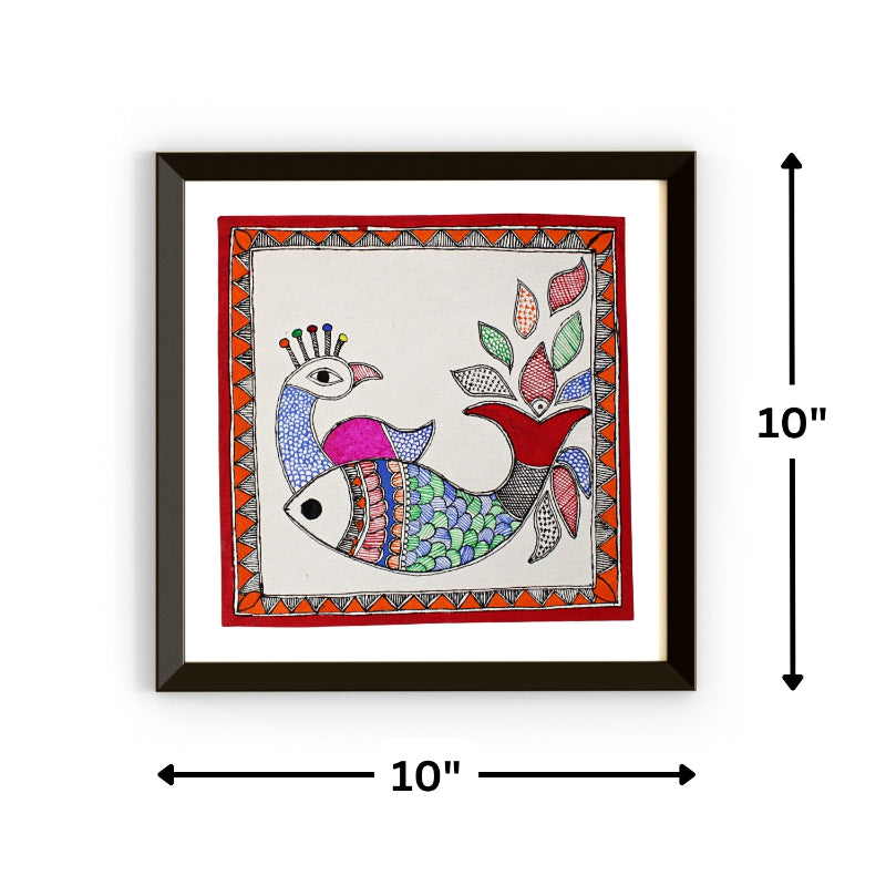 Madhubani Handmade Painting | Framed | Mayur Meen Nritya