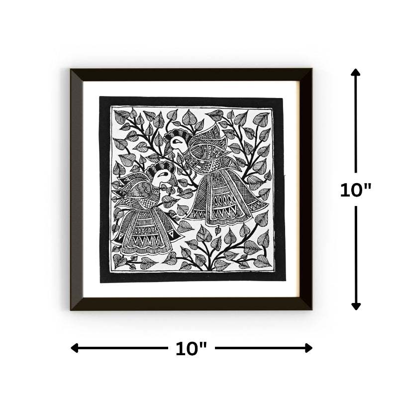 Madhubani Handmade Painting | Framed | Mayur Vartalap | Madhubani Painting Peacock Black And White.