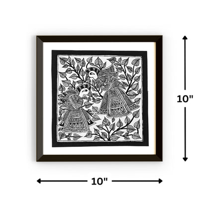 Madhubani Handmade Painting | Framed | Mayur Vartalap | Madhubani Painting Peacock Black And White.