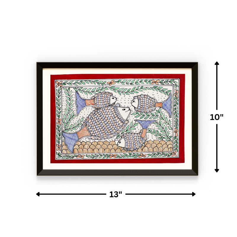 Madhubani Handmade Painting | Framed | Meen Bhogh | Madhubani painting fish.