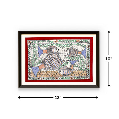 Madhubani Handmade Painting | Framed | Meen Bhogh | Madhubani painting fish.