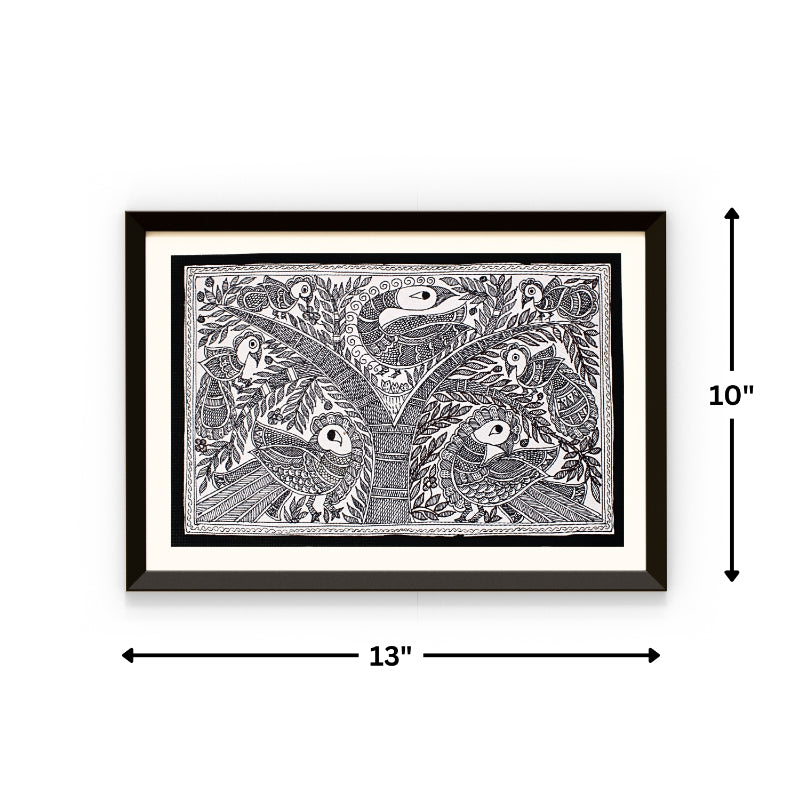 Black and White Madhubani Painting | Framed | Kachni Mayur | Madhubani Peacock Painting.