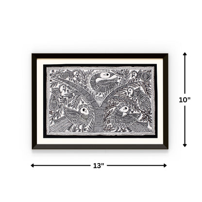 Black and White Madhubani Painting | Framed | Kachni Mayur | Madhubani Peacock Painting.