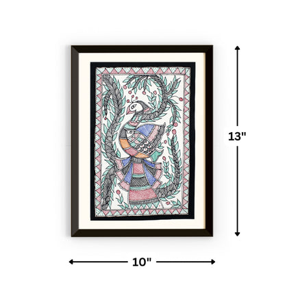 Peacock Madhubani Hand Painted | Framed | Mayur Meen Raj | Madhubani Peacock Painting.