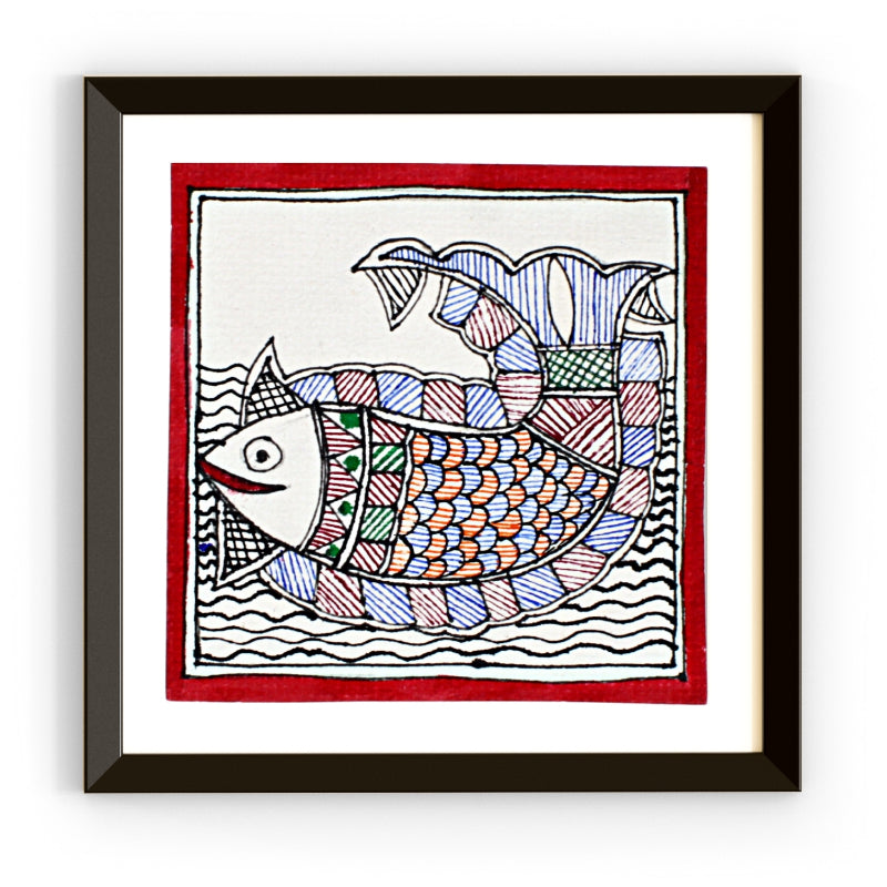 Madhubani Handmade Painting | Framed | Madhubani Fish Painting