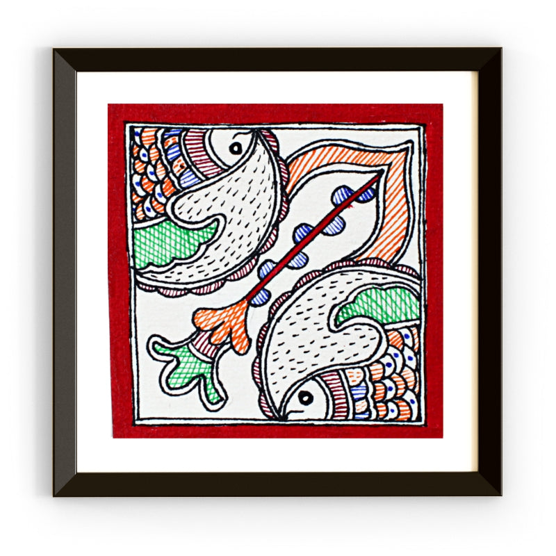 Madhubani Handmade Painting | Framed | Jalashay Matsy