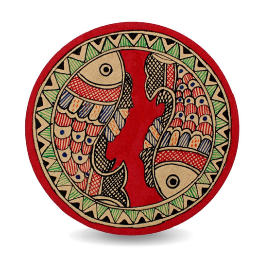 Hand Painted Coasters | Set of 4 | Red | Madhubani Painting Coaster