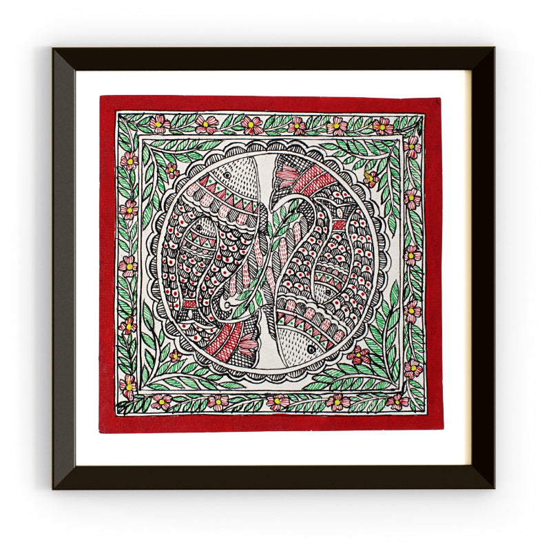 Madhubani Handmade Painting | Framed | Meen Nritya