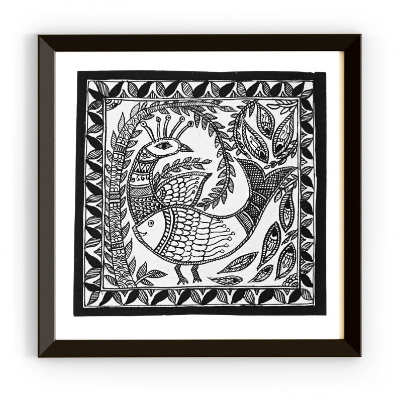 Madhubani Handmade Painting | Framed | Mayur Meen