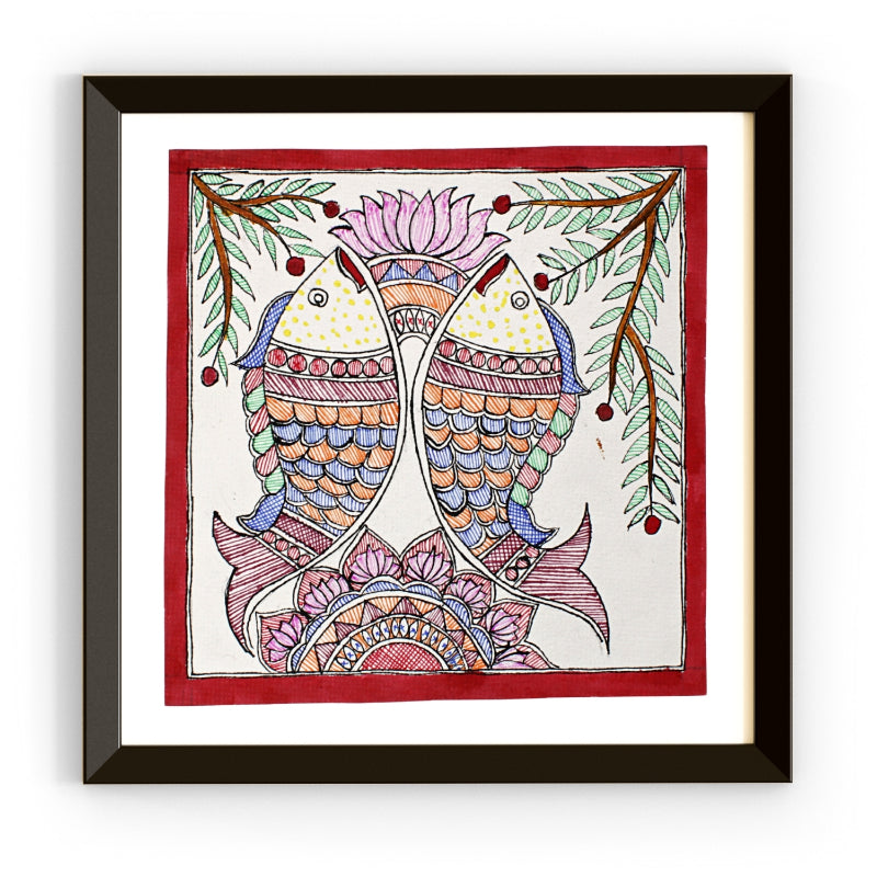 Madhubani Handmade Painting | Framed | Meen Swagat