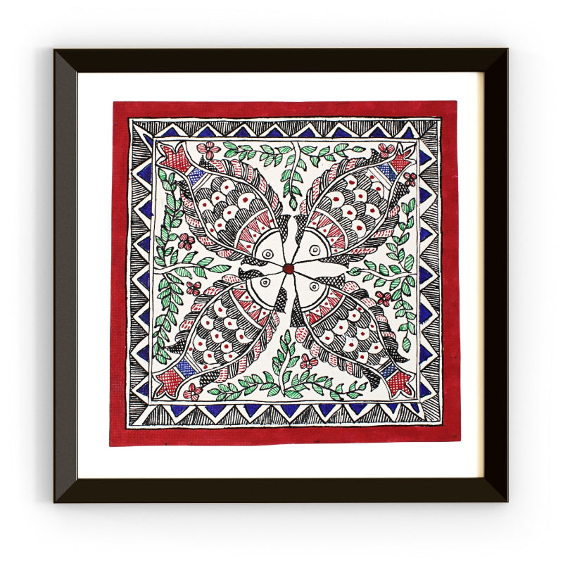 Madhubani Handmade Painting | Framed | Meen Utsav | Madhubani Painting Fish