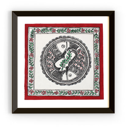 Madhubani Handmade Painting | Framed | Godhana Meen Naach | Madhubani Painting Fish