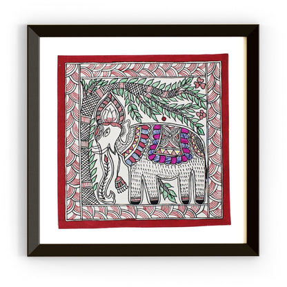 Madhubani Handmade Painting | Framed | Van Raj | Elephant Madhubani Painting