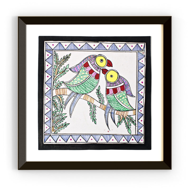 Madhubani Handmade Painting | Framed | Sathi Sukh | Madhubani Painting Parrot