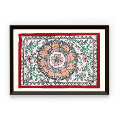 Madhubani Handmade Painting | Framed | Madhubani Painting Lotus.