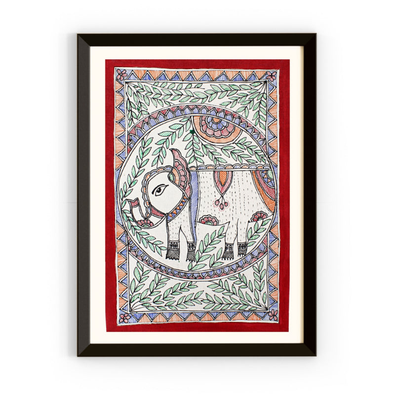 Madhubani Handmade Painting | Framed | Elephant Madhubani Painting Framed