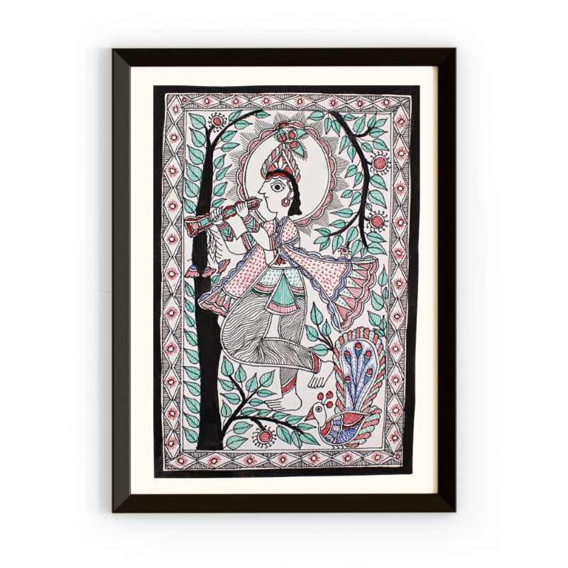 Krishna Madhubani Painting | Framed | Krishna Madhubani Art