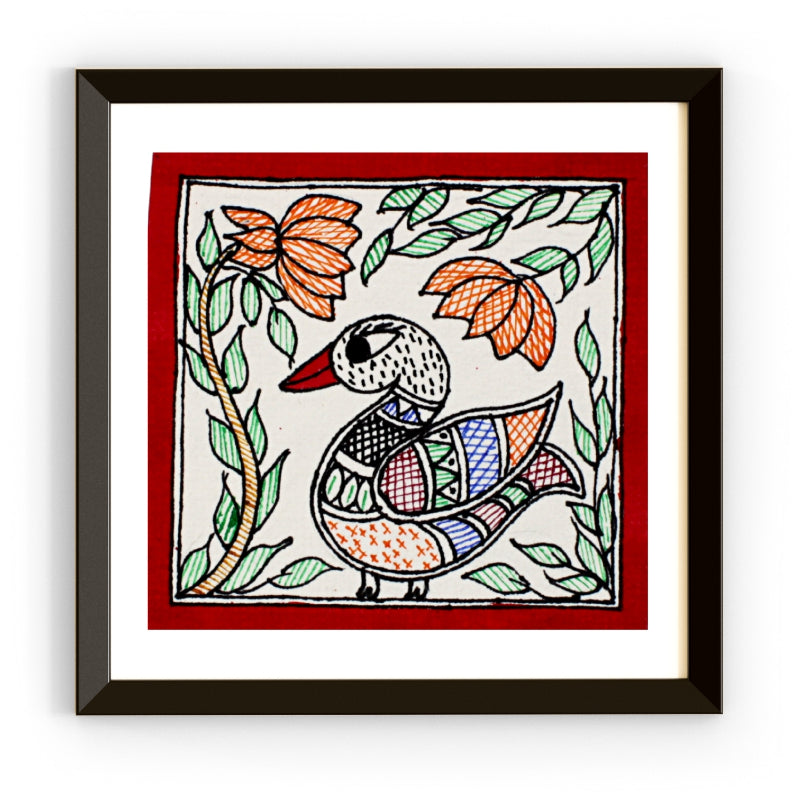 Madhubani Handmade Painting | Framed | Duck Madhubani Painting.