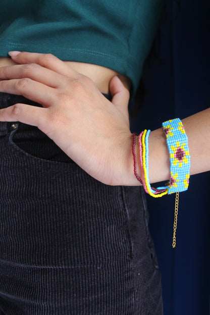 Sunflower | Sky Blue Handmade Bead Bracelet For women or Girl | Party Wear Bracelet.