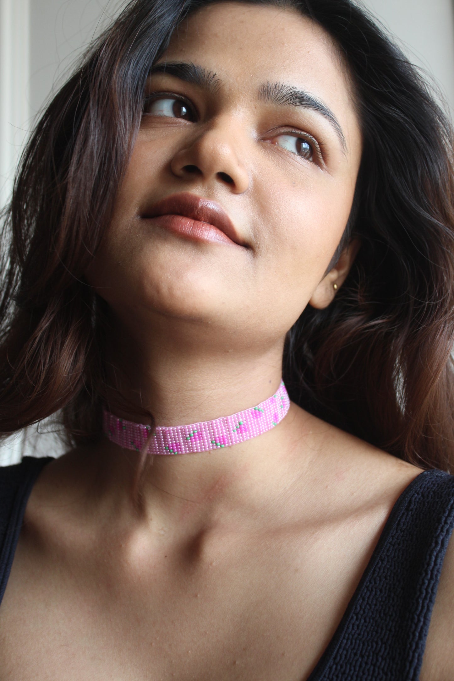 Cherry Bomb | Handmade Beaded Choker Necklace | Pink Choker Necklace | Western Party Wear Choker.