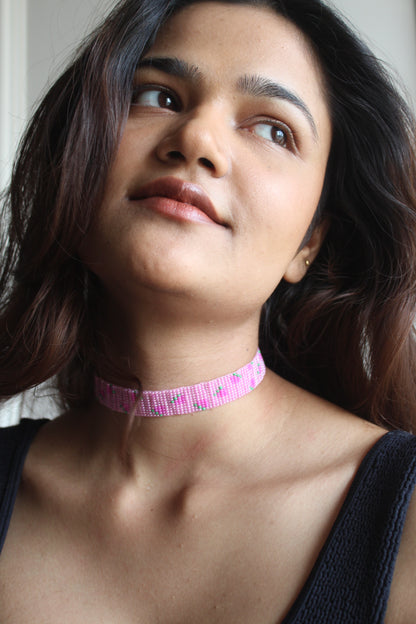 Cherry Bomb | Handmade Beaded Choker Necklace | Pink Choker Necklace | Western Party Wear Choker.