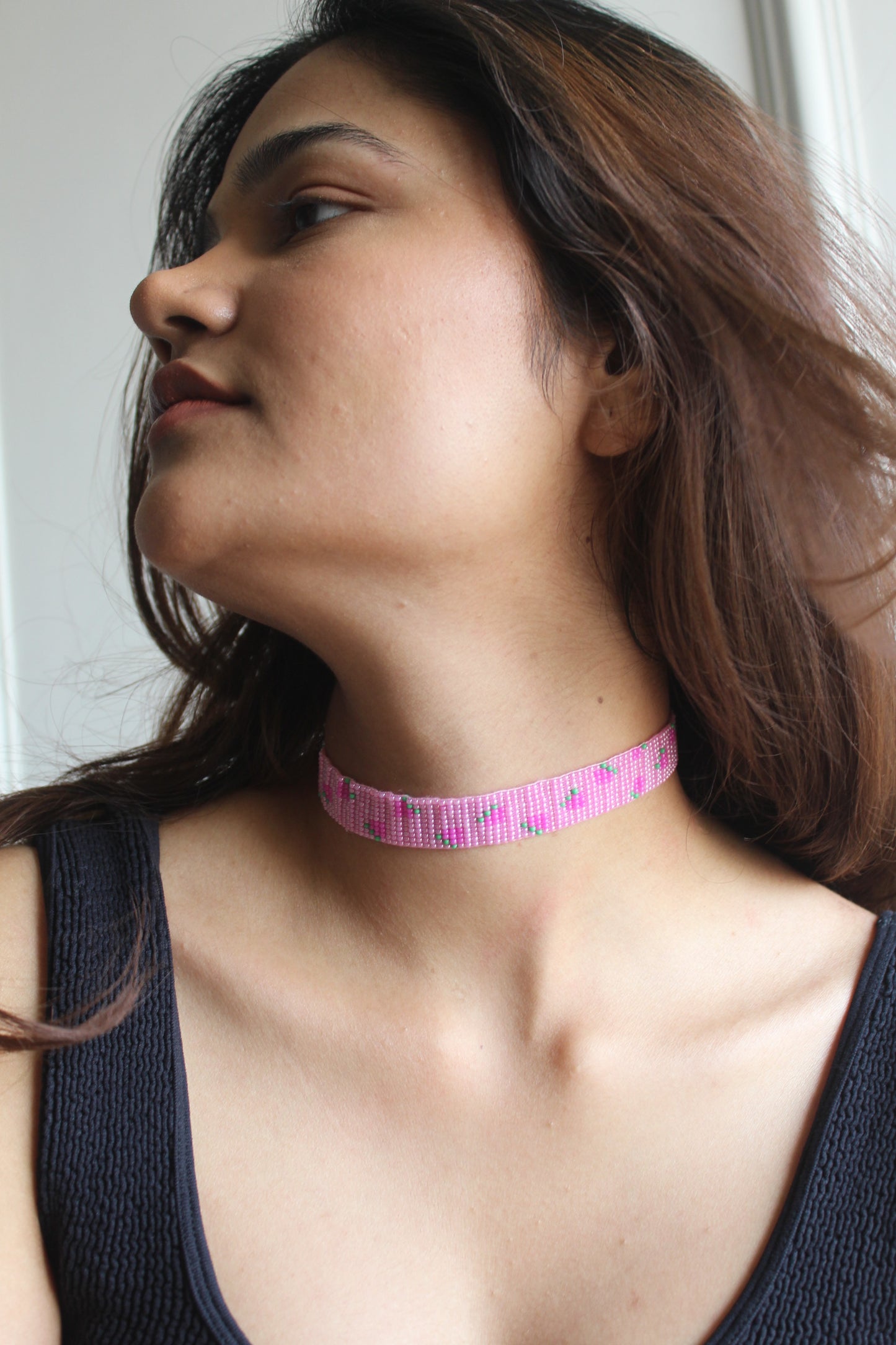 Cherry Bomb | Handmade Beaded Choker Necklace | Pink Choker Necklace | Western Party Wear Choker.