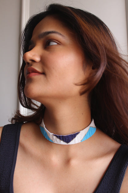 Hues of Blue | Handmade Blue And White Beaded Choker Necklace | Western Party Wear Choker.