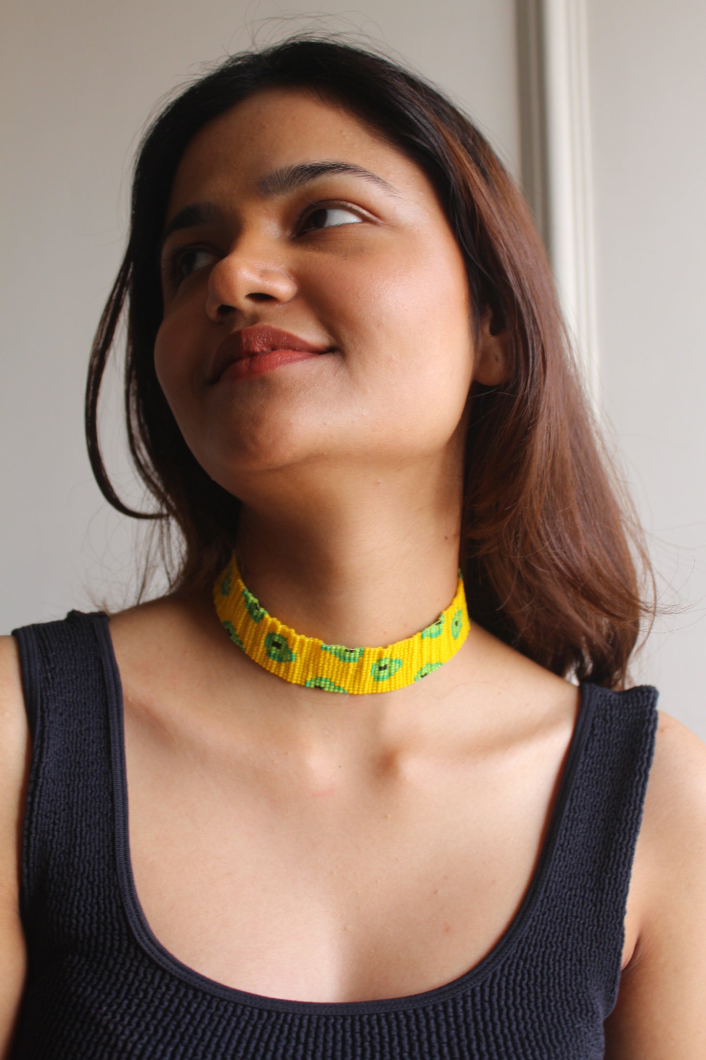 Avocado | Handmade Beaded Choker Necklace | Yellow Choker Necklace | Western Party Wear Choker.