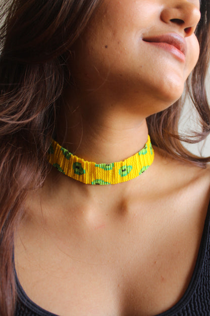 Avocado | Handmade Beaded Choker Necklace | Yellow Choker Necklace | Western Party Wear Choker.