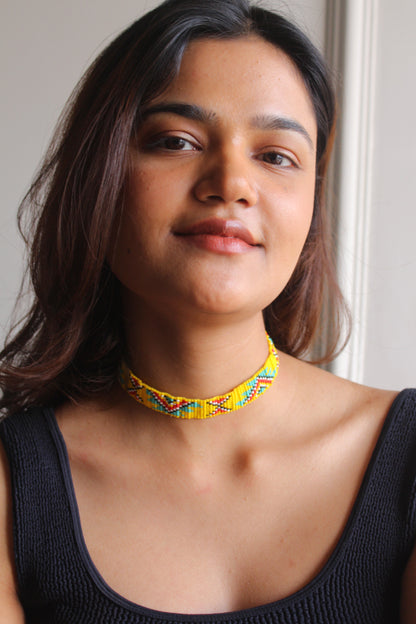 Aztec choker | Handmade Beaded Choker Necklace | Yellow Choker Necklace | Western Party Wear Choker.