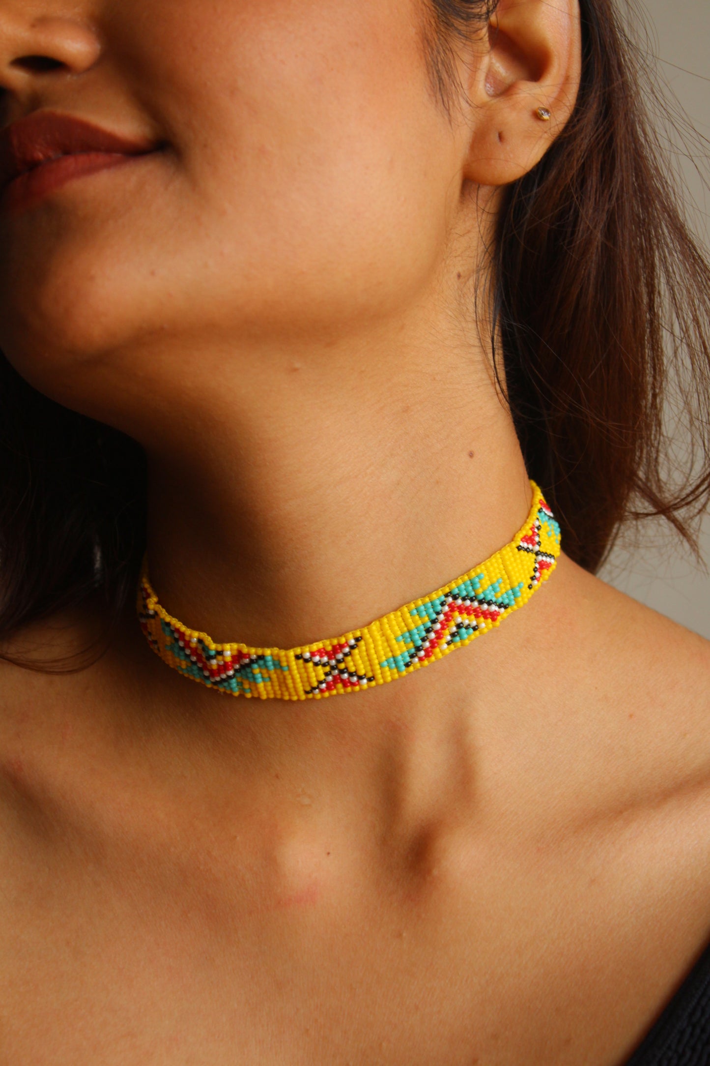 Aztec choker | Handmade Beaded Choker Necklace | Yellow Choker Necklace | Western Party Wear Choker.